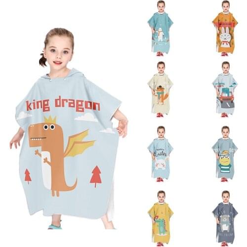 Cartoon Childrens Hooded Beach Towel Boys Girls Seaside Changing Robe Towel Soft Microfiber Sunscreen Beach Cloak Quick-drying