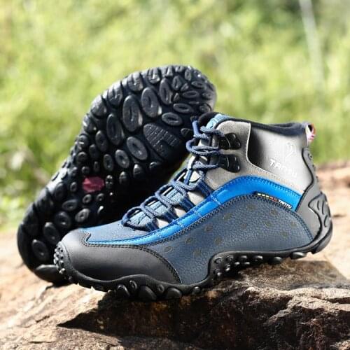 Men Waterproof Hiking Shoes Snow Boots Outdoor Genuine Leather Trekking Shoes Rubber Wear-resistant Tourist Climbing Shoes