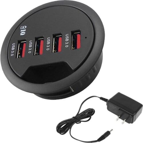 Mounting In-Desk 4 Ports USB 3.0 Hub Desk Adapter Splitter for Desktop PC