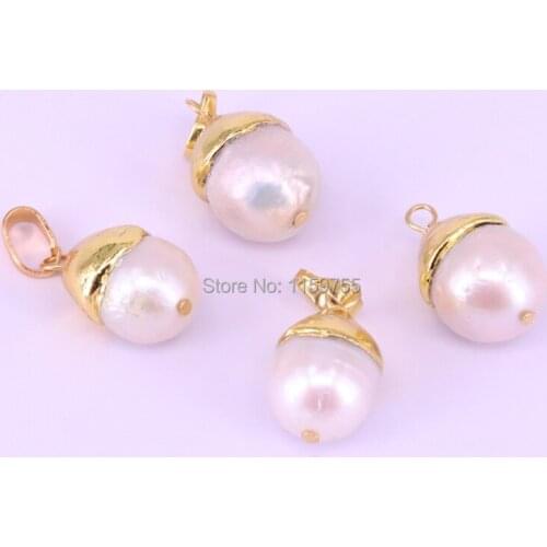 Wholesale 10Pcs Gold Color Drop shape Nature Pearl Charm pendant Fashion Jewelry For Women