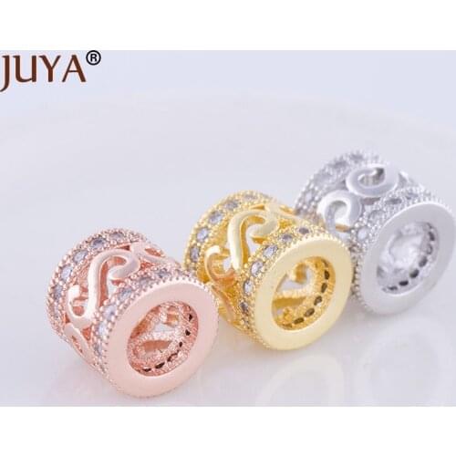 Wholesale Zircon Rhinestone Copper Beads For Jewelry Making Big Hole Hollow Round Spacer Beads DIY Bracelet Necklace Accessories