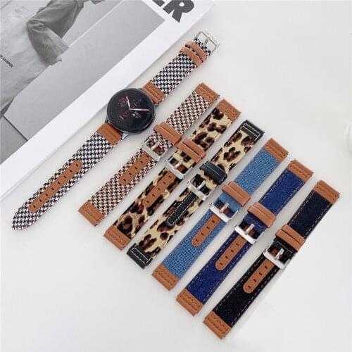 Denim Leather 20mm 22mm Strap for Samsung Galaxy Watch Active 40mm 44mm Watchband Gear S3 Band Classical Bracelet for Huawei Gt2