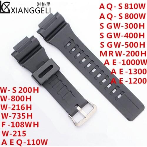 Watch Accessories 18mm for Casio Resin Black Strap AQ-S810W/AEQ-110W/W-735H Mens Outdoor Sport Waterproof Strap