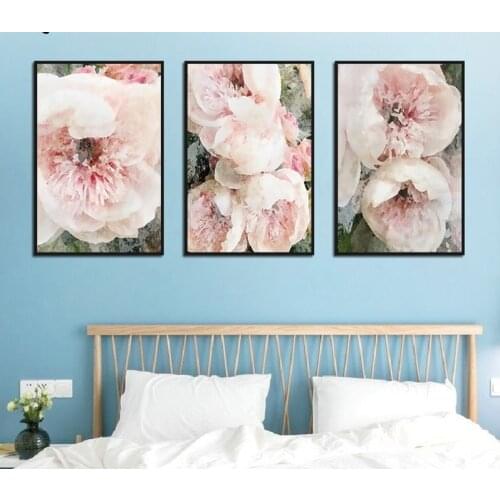 Pink Flowers Canvas Paintings 3 Pieces Abstract Posters Prints Wall Art Pictures Bedroom Picture Home Decoration Unframed
