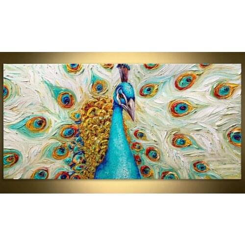 Hand Painted Blue Peacock knife Oil Painting Modern Home Wall Decoration 3D Canvas Painting