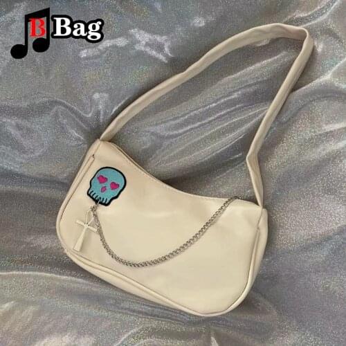 Womens Girl shoulder bag Skull Cross Handbag Retro Y2K female underarm Bag messenger bag Lolita PU Satchel Commuter pack