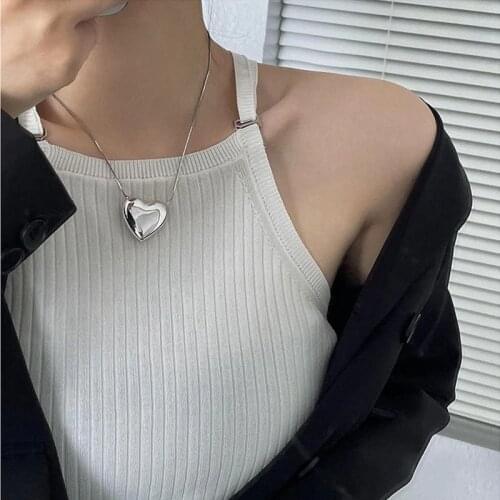 U-Magical 2021 Simple Metal Oversize Love Heart Pendant Necklace for Women Textured Hyperbole Party Necklace Fashion Jewelry