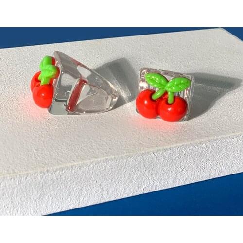 Vintage Handmade DIY Cherry Rings for Women Lovely Sweet Fruit Harajuku Resin Rings Charms Y2K Jewelry 90s Aesthetic New 2021