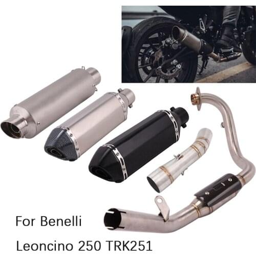 Full Exhaust System for Benelli Leoncino 250 TRK251 Motorcycle Exhaust Pipe Header Middle Link Pipe Slip On 51mm Muffler Escapes