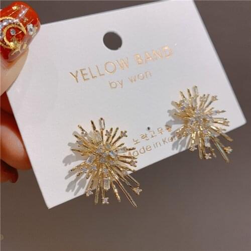 New Fashion Design Fireworks Elegant Stud Earrings For Women Zircon Flower Wedding Jewelry Oorbellen Accessories