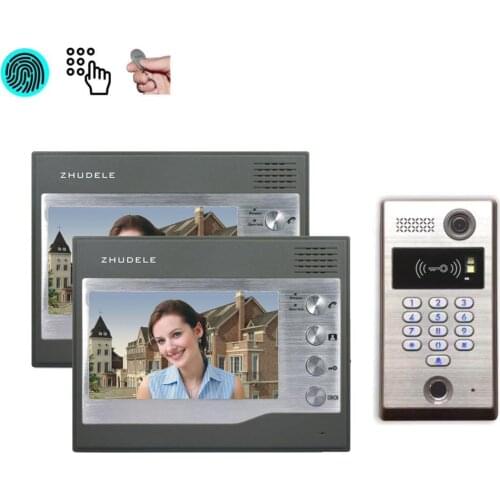 ZHUDELE Home Security Audio Door Bell System 7" Video Door Phone Intercom Doorbell 700TVL IR CCD Camera FRID Panel for Villa