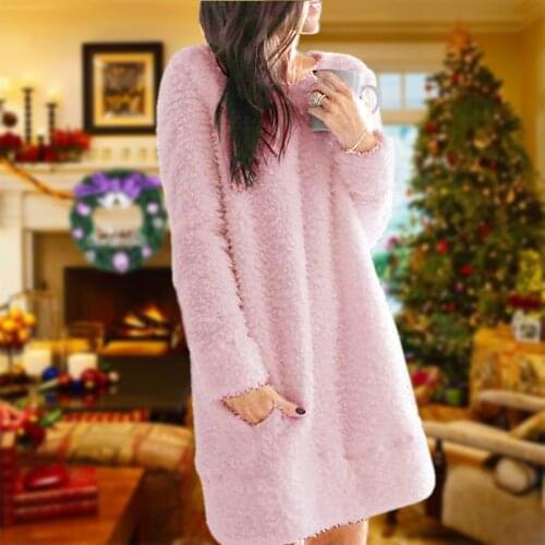 Winter Festival Plush Cute Pink Dress for Girls Grunge Fairy Core Dresses with Pocket Homewear Watch TV Robe Shirt Dress S-5XL