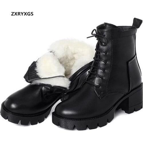 ZXRYXGS Brand Shoes Winter Boots Women Shoes 2019 Warm Inside Wool or Plush Snow Boots Real Leather Shoes Women Boots Plus Size