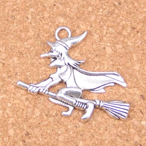 30pcs Charms witch on broomstick halloween 36x34mm Antique Pendants,Vintage Tibetan Silver Jewelry,DIY for bracelet necklace