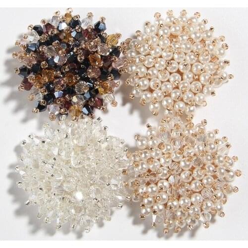 30PCS 37MM 1.4" New Beaded Pearls Sew On Flower Shaped For Shoes Bag Wedding Decoration Crystal Rhinestone Buttons For Cloth