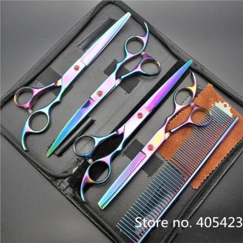 7.0 inch Professional Multicolor pet scissors for dog grooming High Quality Straight & Thinning & Curved Scissors 4pcs/set