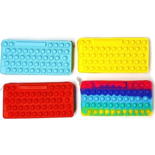 Keyboard Pop Pencil Case Colorful Push Bag Bubble Silicone Sensory Poppet Fidget Pouch Large Capacity Holder Storage Stationery