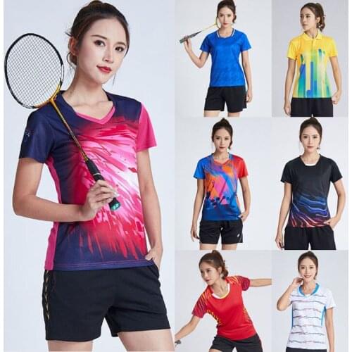 2019 Womens Tennis T Shirts + Shorts , Female Quick Dry Badminton Set , Girl Sportwear Clothing Table Jersey , Running Shirt