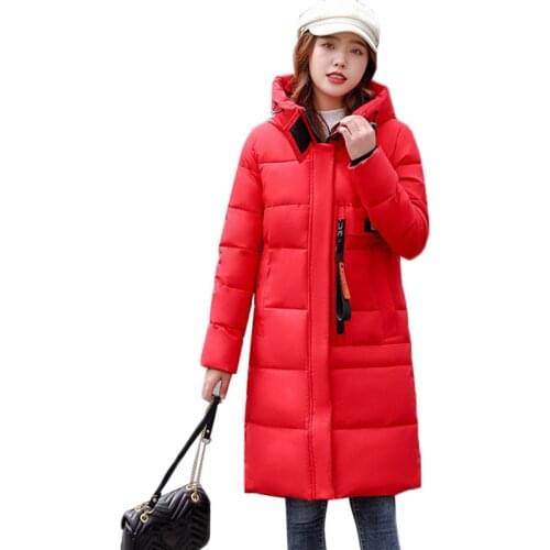 Glossy Down Cotton Parkas Female Winter Jacket 2021 New Korean Mid Long Hooded Overcoat Thick Cotton Padded Ladies Mujer Coats