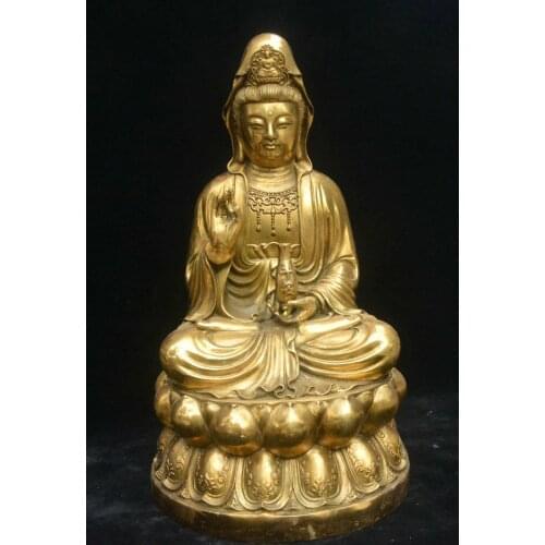 Chinese Brass Sit Lotus Kwan-yin Guan Yin Avalokitesvara Bodhisattva Statue