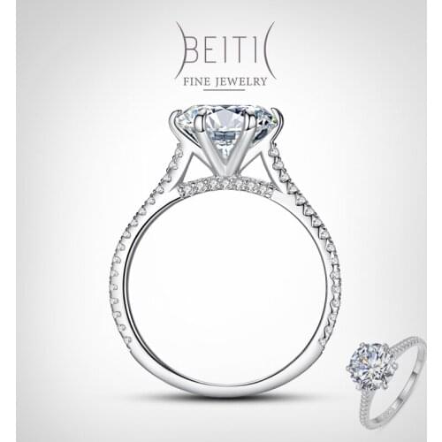 Beitil Classic Luxury Clear Zircon Authentic 925 Sterling Silver Rings for Women Wedding Engagement Statement Fine Jewelry