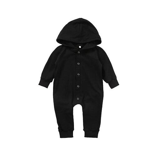 Spring Autumn Cotton Newborn Baby Boy Kids Pure black Long Sleeve Romper Jumpsuit Hooded Clothes Outfits