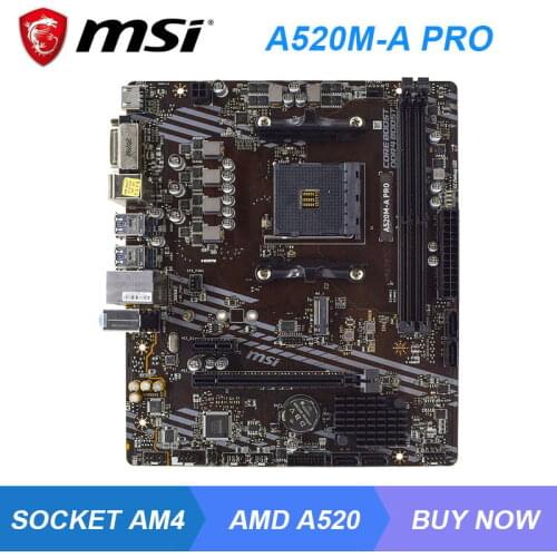 MSI A520M-A PRO AMD A520 Socket Am4 Motherboard DDR4 64GB ryzen 5 3600 5600x Cpus M.2 PCI-E 3.0 x16 HDMI USB3.2 PC Motherboard