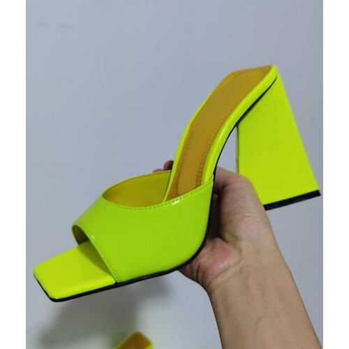 Summer Designer Chunky Heel Shoes Women Slip On Square Toe Mules Ladies Shoes Casual Party Pumps High Heel Shoes Female Sandals