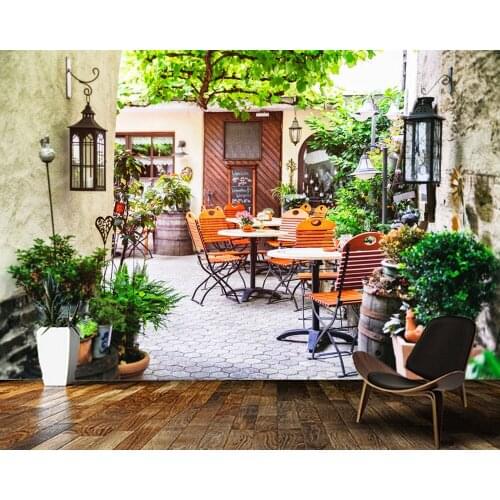 Papel de parede Coffee terraces in small European city 3d wallpaper mural,living room cafe bar mural wall papers home decor