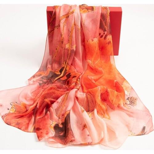 2021 New Women Silk Scarves Real Silk Chiffon Scarf Female Wraps Shawls Foulard Pure Silk Muffler Ladies' Neck Scarf Head Scarf