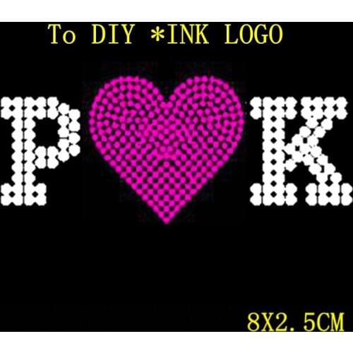 New ariive Alphabet Letter P letter I letter N lletter K hot fix rhinestones motif heat transfer for DIY PInkkkkk LOGO image