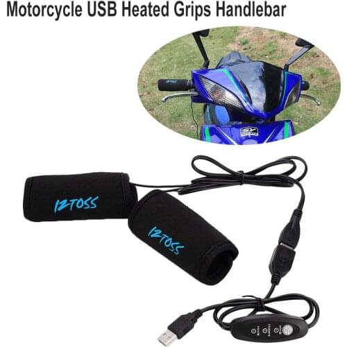 One Pair of Motorcycle USB Heated Grips Handlebars with Temperature Control Switches