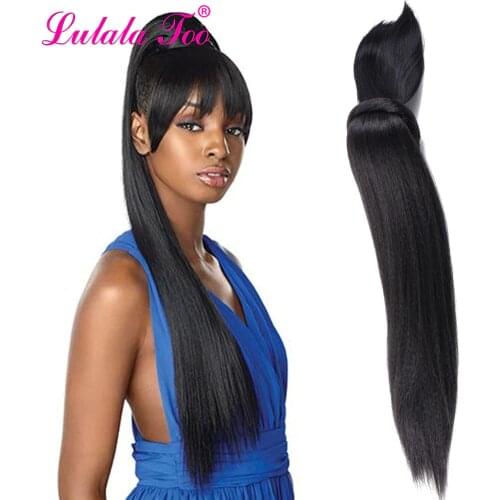 Long Kinky Straight Hair Ponytail Wig With Bangs Fake Hair Bun And Bang Set Synthetic Pony Tail For Women Clip in Hair Extension