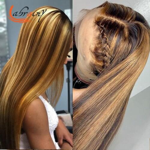 Highlight Honey Blonde Straight HD Lace Frontal Human Hair Wigs Brown Pre Plucked Nature Hairline With Baby Hair Wig For Women