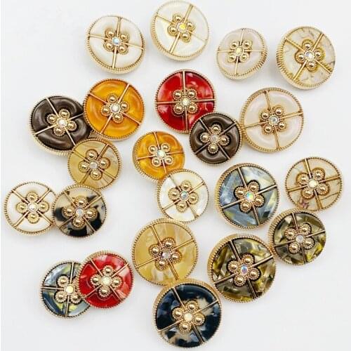 6PCS Round Metal Resin Combination Buttons for Sewing Woolen Coat Windbreaker Clothing Decorative Button Scrapbook Supplies 21mm