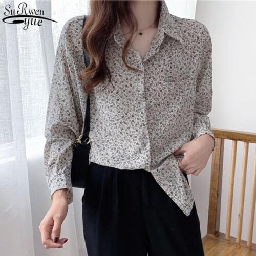 Printed Long Sleeve Chiffon Blouse Autumn New Vintage Loose Womens Shirts Korean Fashion Chic Floral Shirt Ladies Tops 11138