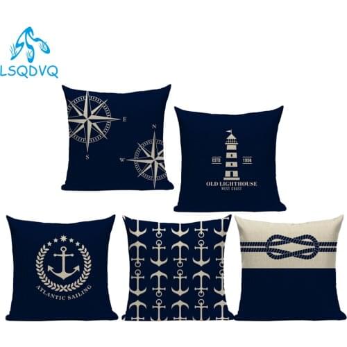 Nordic Ocean Mediterranean Sailing Lighthouse Anchor Blue Throw Pillows Case Sofa Home Decor Cushion Cover Living Room