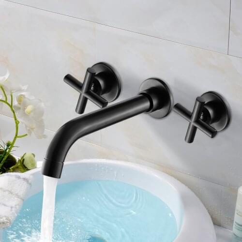 Basin Faucets Wall Mounted Bathroom Sink Basin Mixer Taps Faucet 3 Hole Black/Chrome Barss Faucet Dual Handle Bathroom Faucets