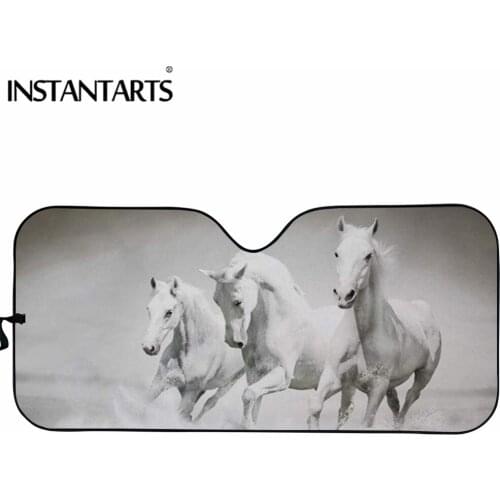 INSTANTARTS Crazy Horse 3D Print Windshield Sun Shade Interior Protector Universal Auto Shade for Windshield Foldable Sun Shades