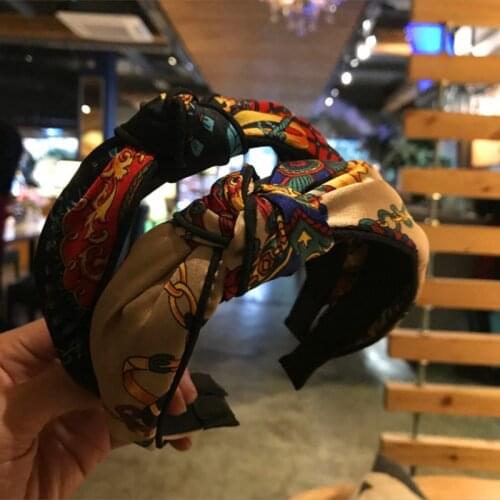 Fashion hair accessories womens cross wide knot knotted headband color matching printed fabric headband wash hair band Headwear