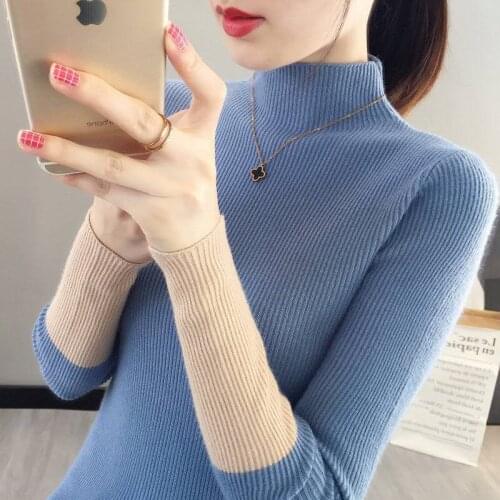 New Style Autumn Winter Womens Knit Sweater Fashion Half Turtleneck Hollow Out Buttons Decor Oversize Slim Cozy Knitwear Female