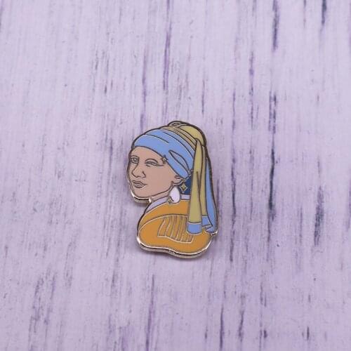 Smiling girl pin badge feminist enamel pin