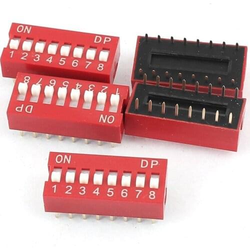 10PCS/Lot DIP Switch 8 Way 2.54mm Toggle Switch Red Snap Switch Wholesale Electronic