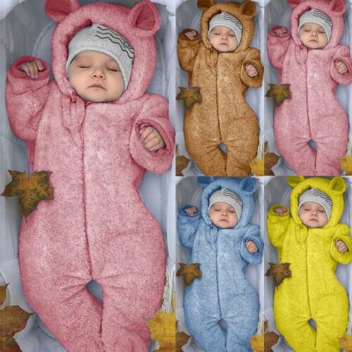 2020 Baby winter footwear Newborn Baby Boy Winter Fleece Jumpsuit Solid Hooded Romper Warm Coat Outwear Keep warm Comfortable M5