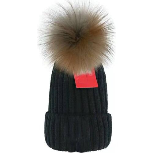 2021 Cheap Wholesale beanie New Winter caps Knitted Hats Women bonnet Thicken Beanies Raccoon Fur Pompoms Warm Girl Caps pompon