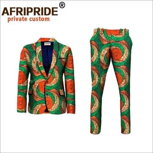 2020 African clothes for men slim fitted formal suits jacket+pant 2-pieces setswedding work place business AFRIPRIDE A731605