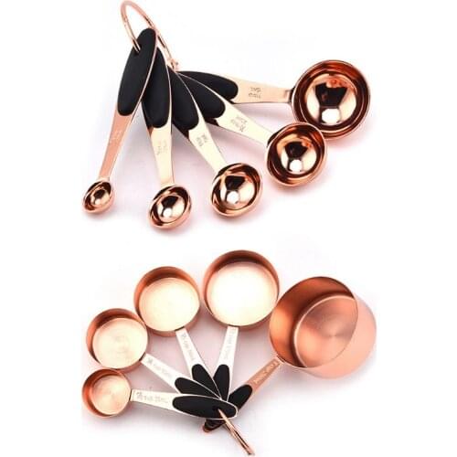 5pcs Stainless Steel Measuring Cups Spoons Set Rose Gold Coffee Tea Kitchen Baking Cooking Tools