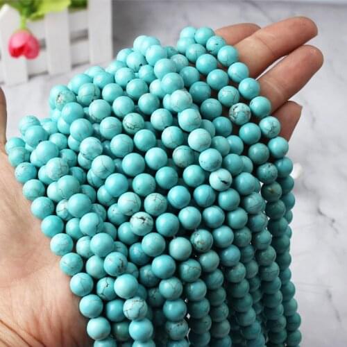 LanLi 4/6/8/10mm Fashion Natural stones Blue Turquoises Loose Beads Suitable for DIY female bracelet necklace Jewelry make