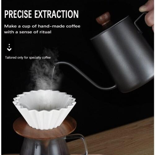 600ml hand flush pot white simple thin mouth pot with lid household long mouth hanging ear drip coffee pot appliance barista