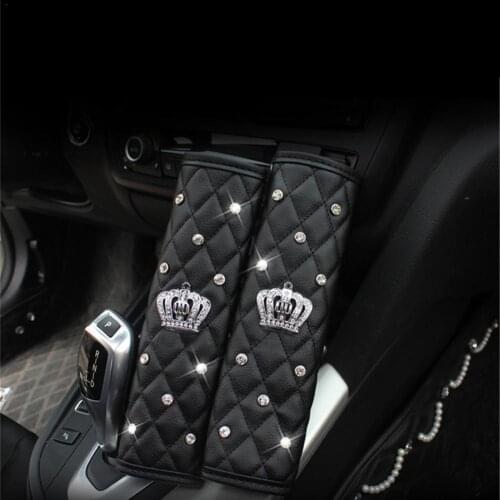 New Universal Car Seat Brake Gear Cover Shoulder Protection Cover Set Rhinestones Leather Belt Sheath For All Cars